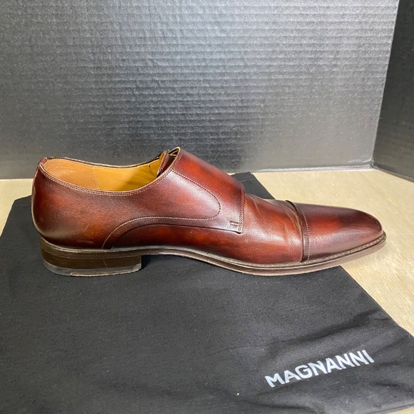 Magnanni Size 9 Silvio Red Brown Leather Double Monk Strap With Travel Bag - Picture 8 of 12